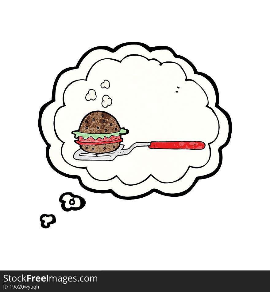 thought bubble textured cartoon spatula with burger