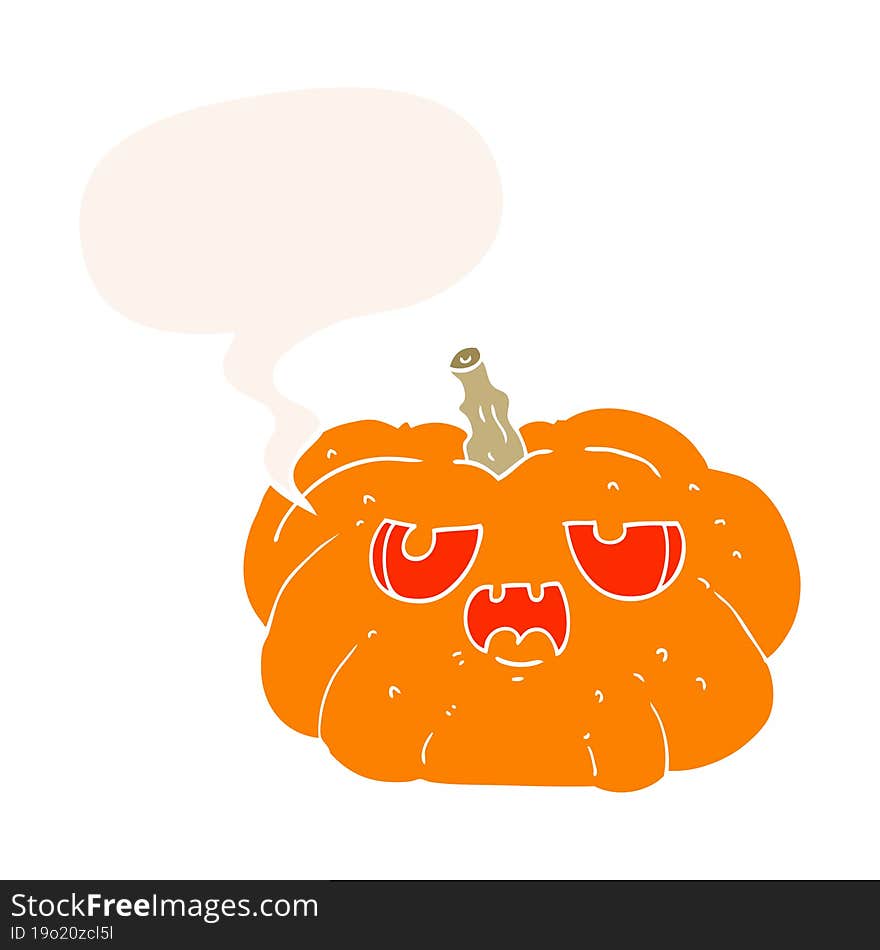 Cartoon Pumpkin And Speech Bubble In Retro Style