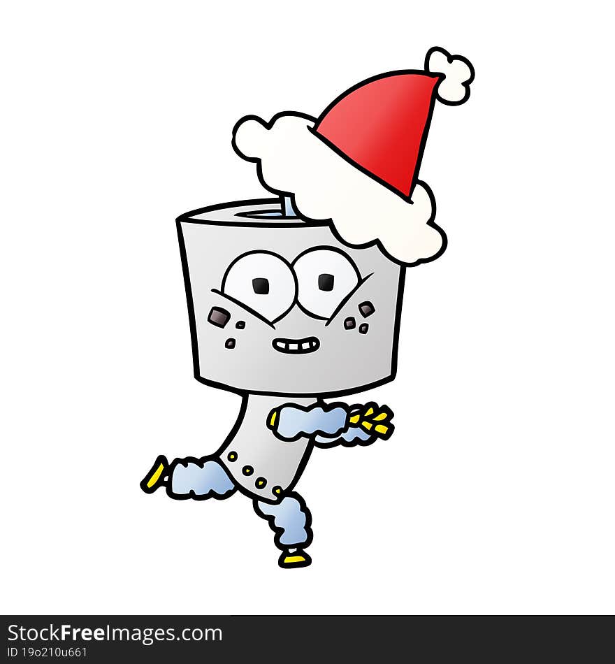 happy gradient cartoon of a robot wearing santa hat