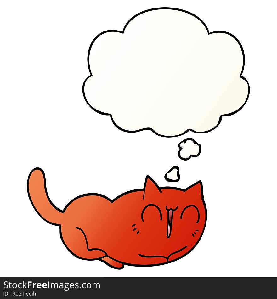 happy cartoon cat and thought bubble in smooth gradient style