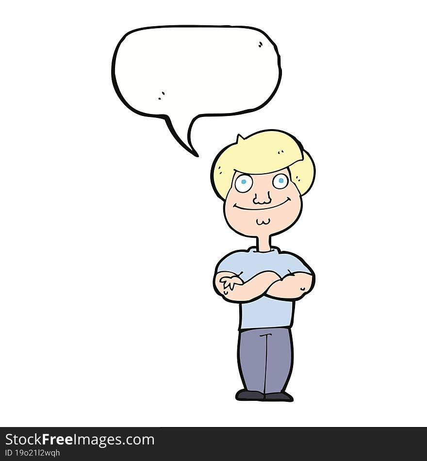 cartoon happy man with speech bubble