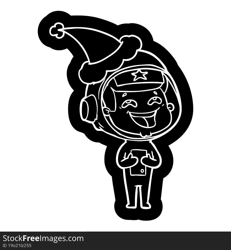 Cartoon Icon Of A Laughing Astronaut Wearing Santa Hat