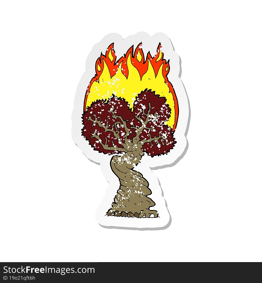 retro distressed sticker of a cartoon burning tree