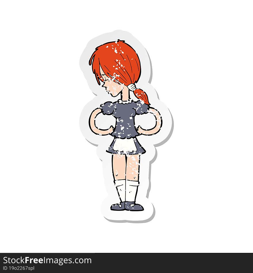 retro distressed sticker of a cartoon waitress