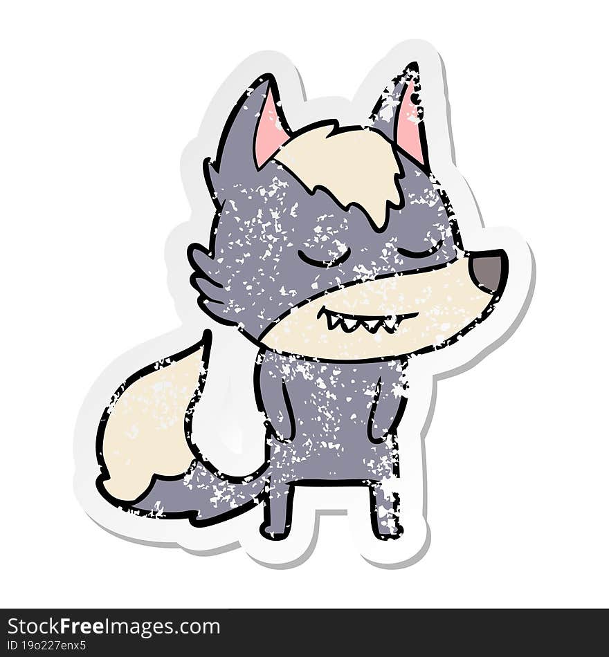 Distressed Sticker Of A Friendly Cartoon Wolf