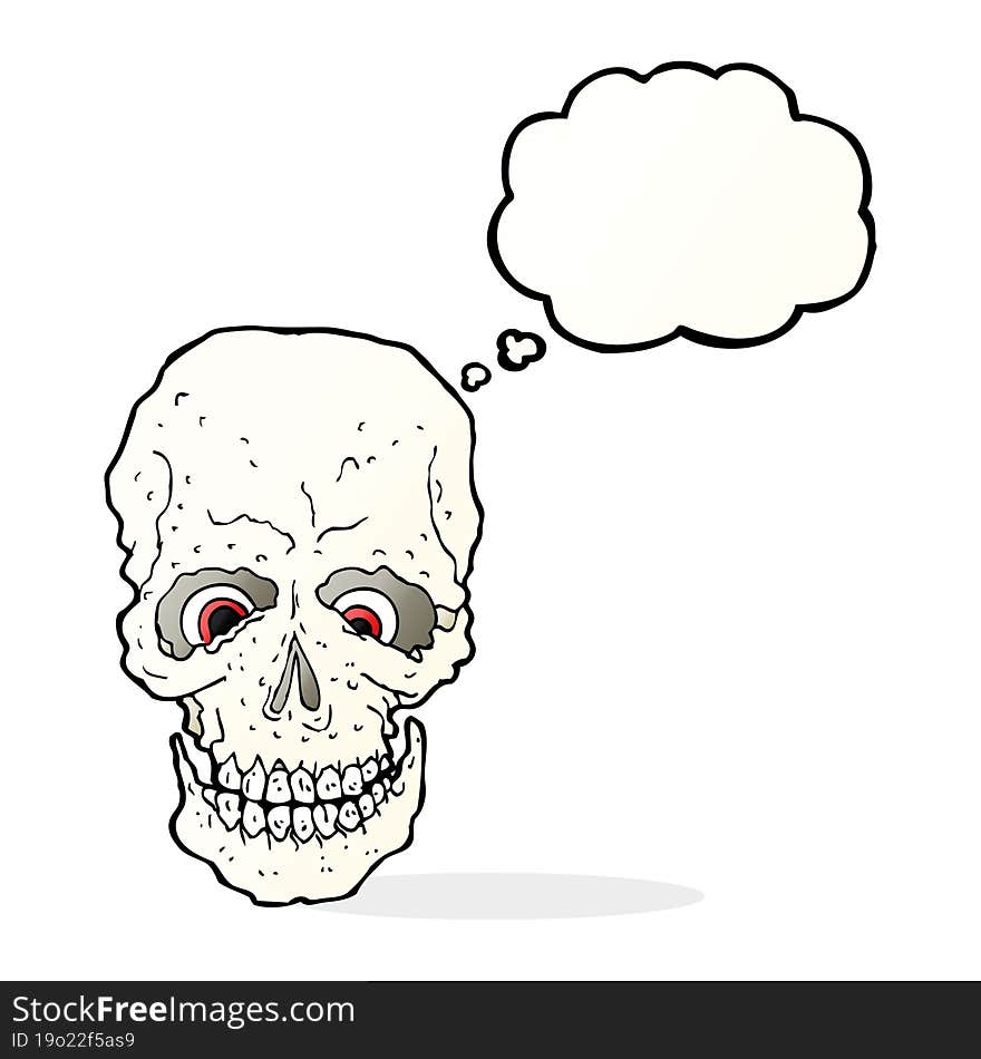 cartoon spooky skull with thought bubble