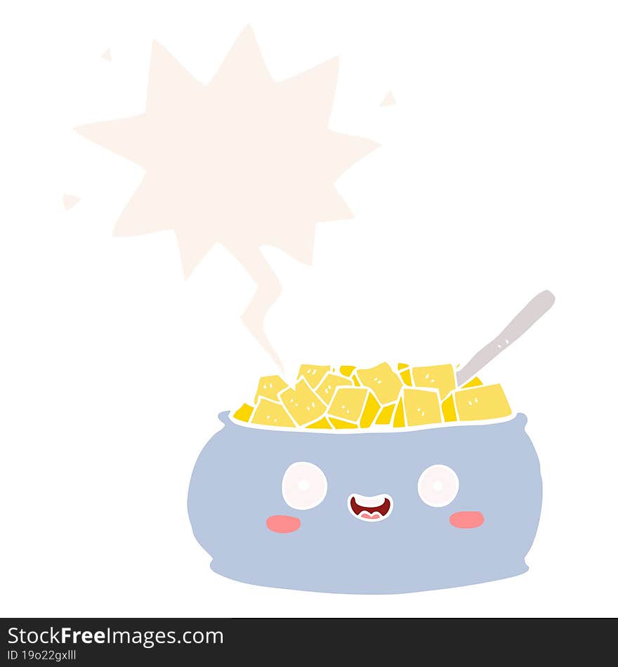 cute cartoon bowl of sugar and speech bubble in retro style