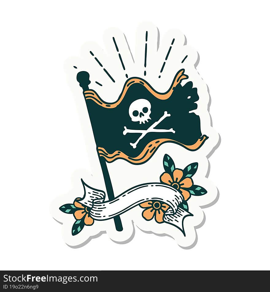 sticker of tattoo style waving pirate flag