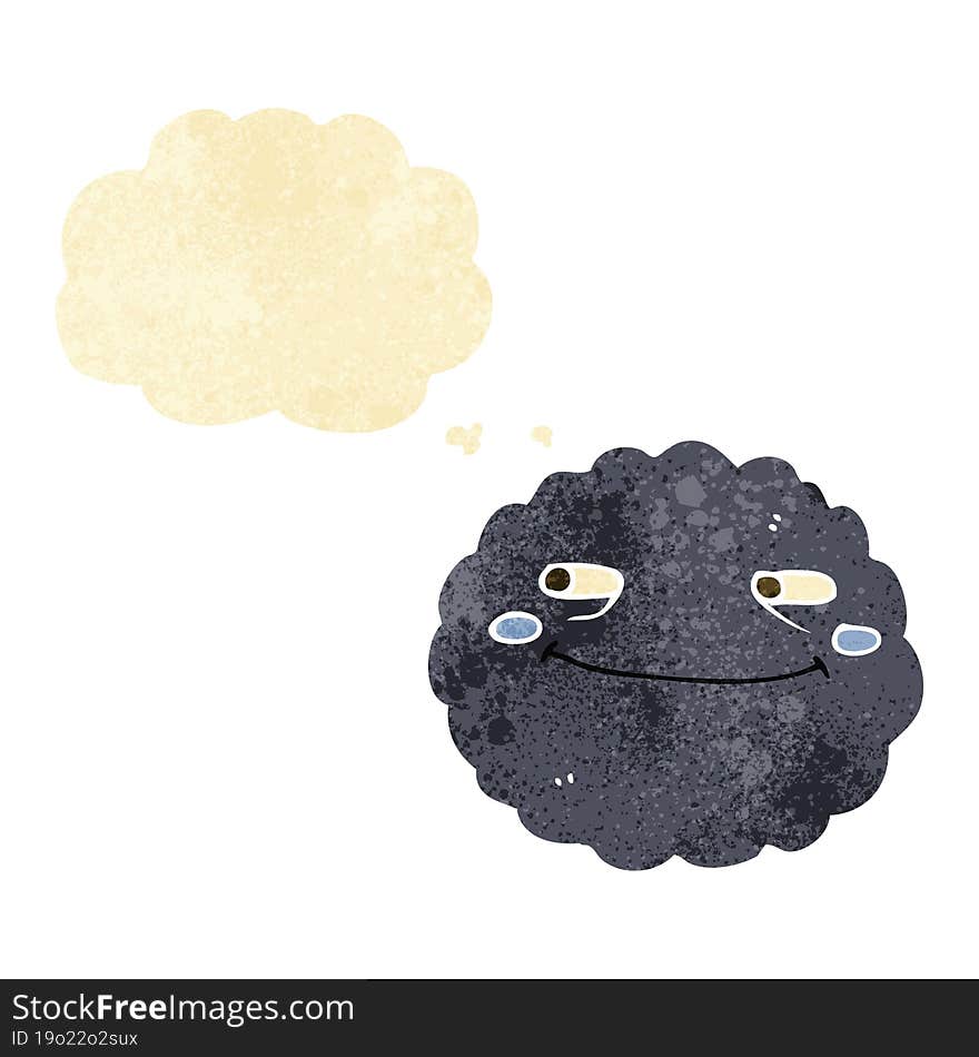 cartoon happy rain cloud with thought bubble