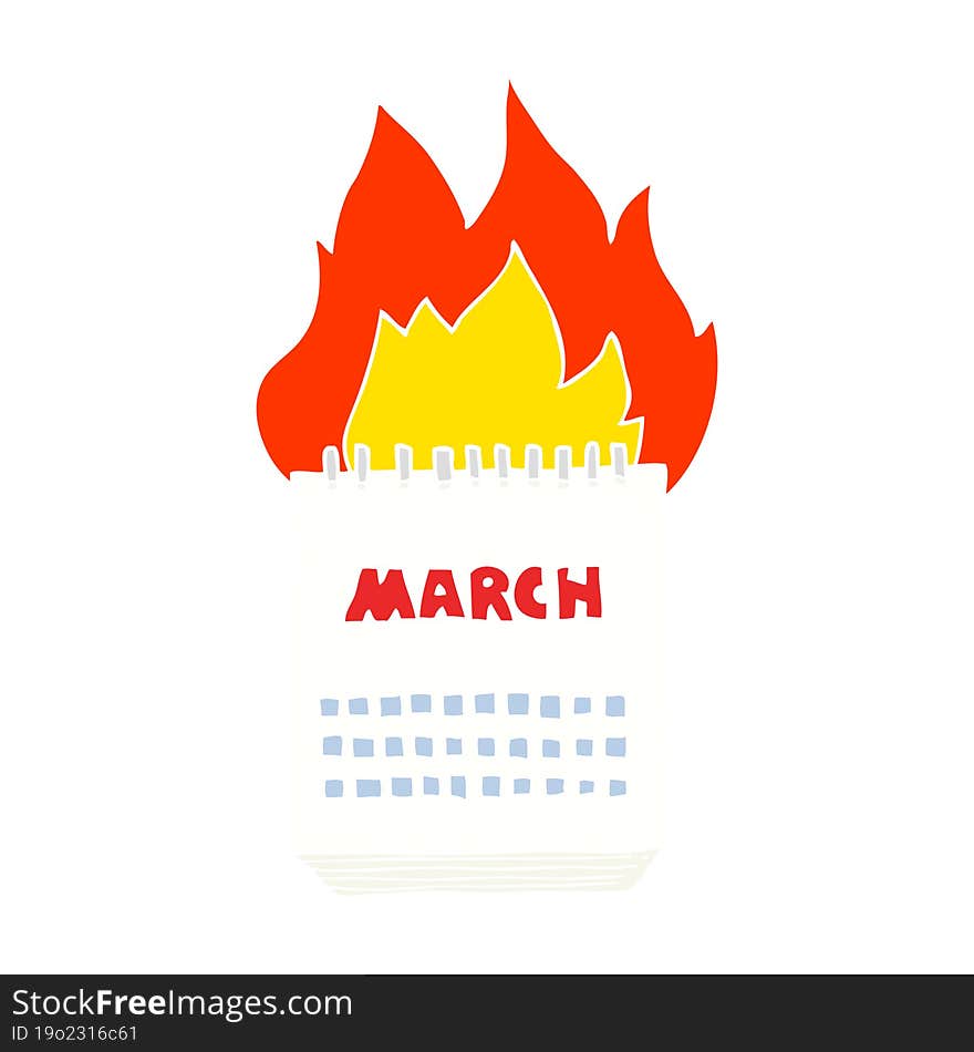 flat color illustration of a cartoon march calendar