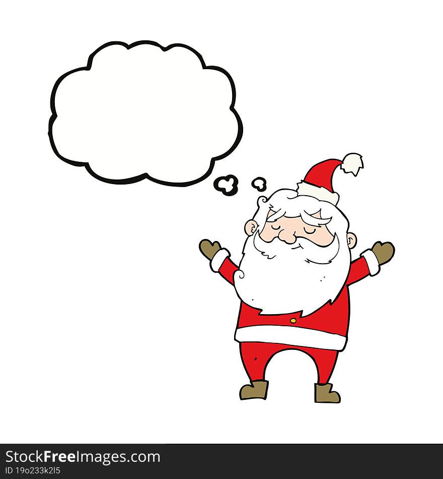 cartoon happy santa claus with thought bubble