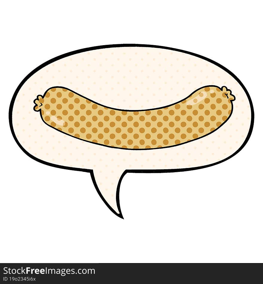 Cartoon Sausage And Speech Bubble In Comic Book Style