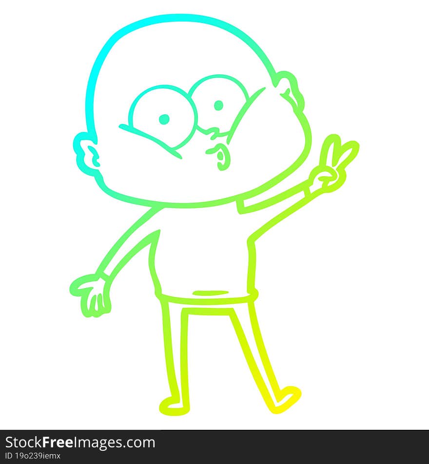 Cold Gradient Line Drawing Cartoon Bald Man Staring