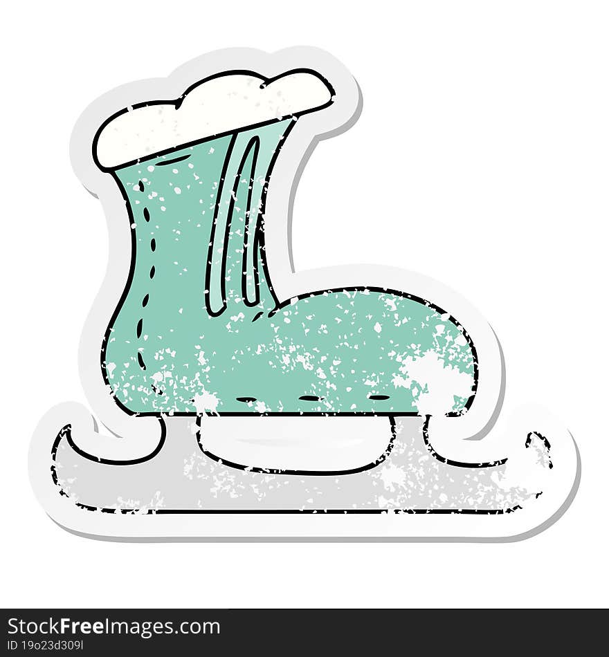 distressed sticker cartoon doodle of an ice skate boot