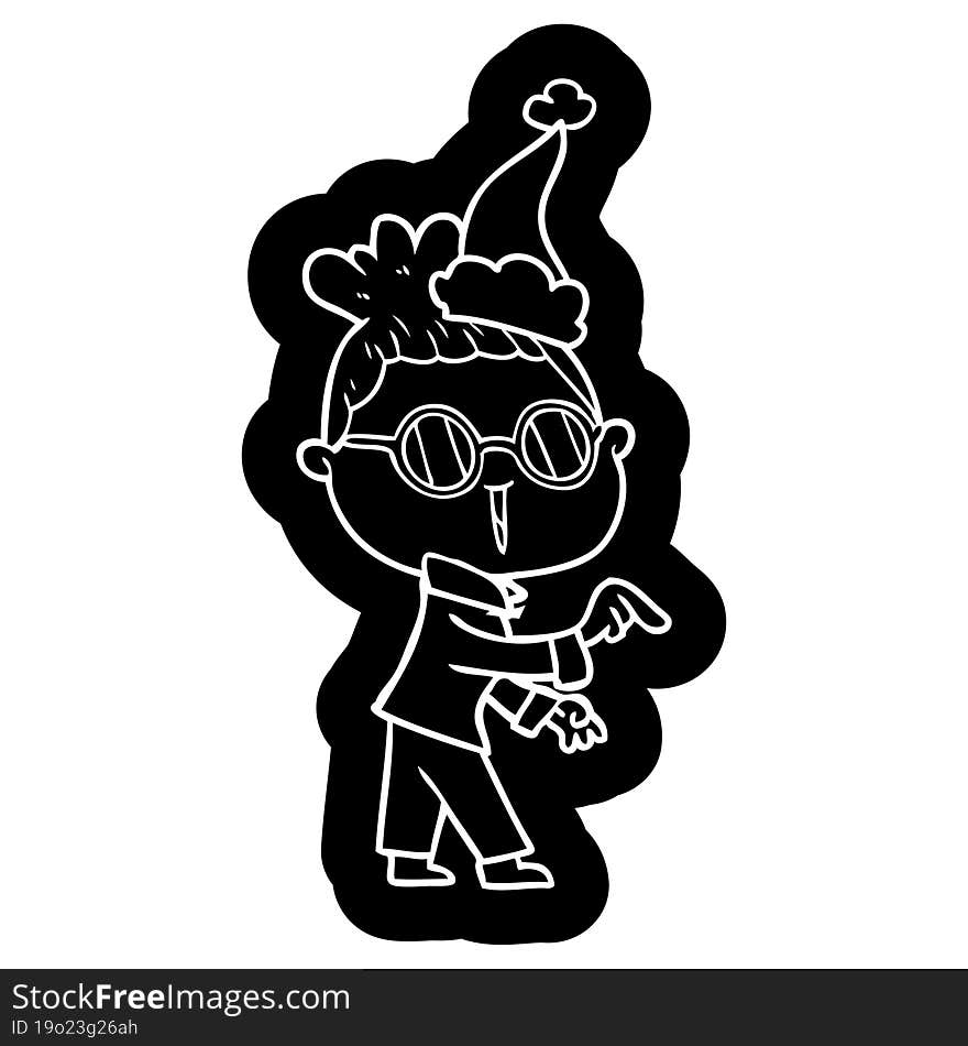 Cartoon Icon Of A Woman Wearing Spectacles Wearing Santa Hat