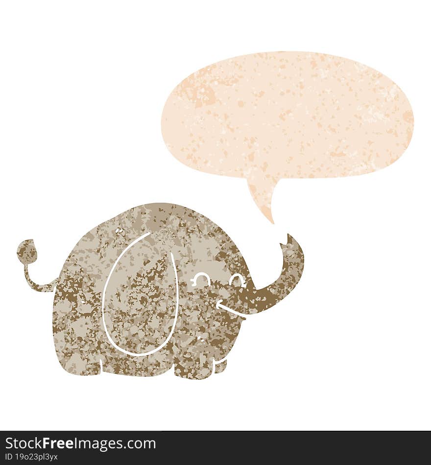 Cartoon Elephant And Speech Bubble In Retro Textured Style