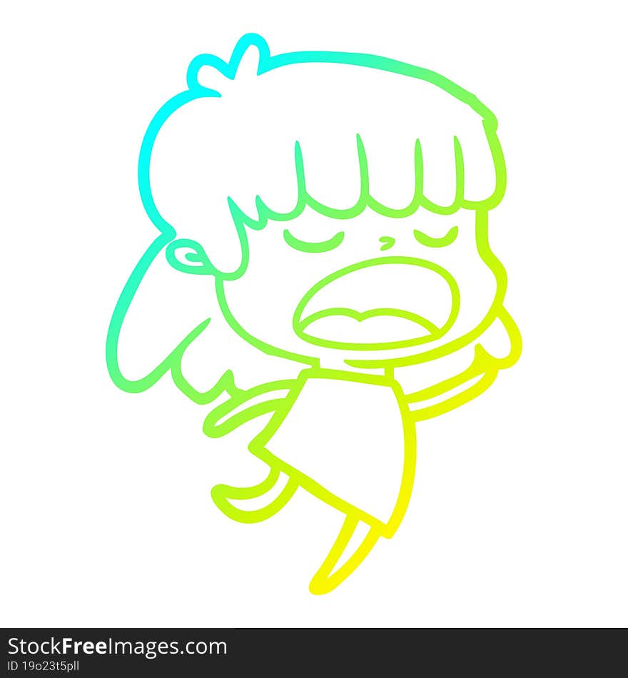 cold gradient line drawing cartoon woman talking loudly