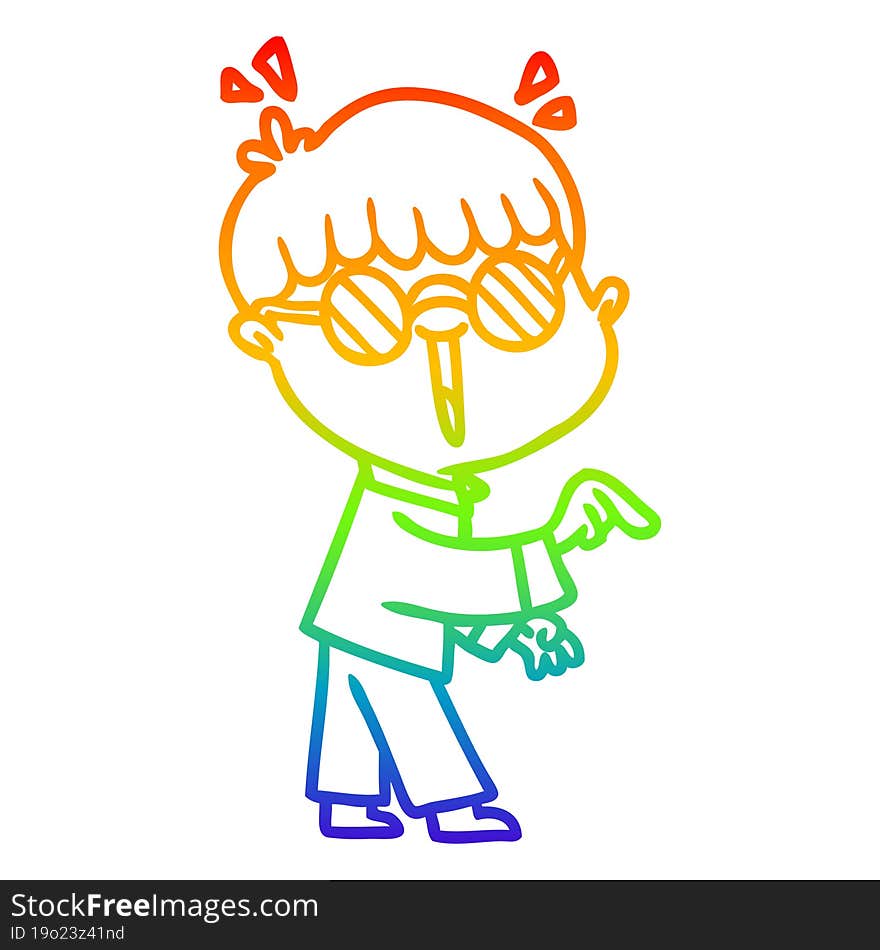 Rainbow Gradient Line Drawing Cartoon Boy Wearing Spectacles