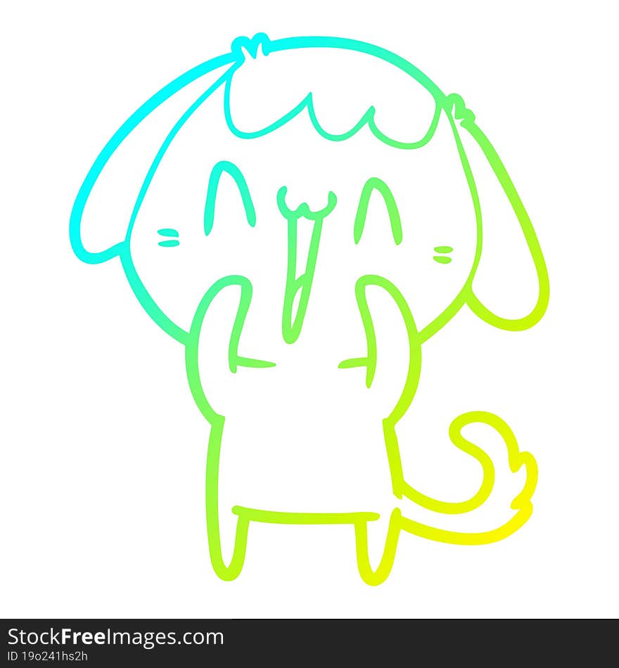 cold gradient line drawing of a cartoon laughing dog