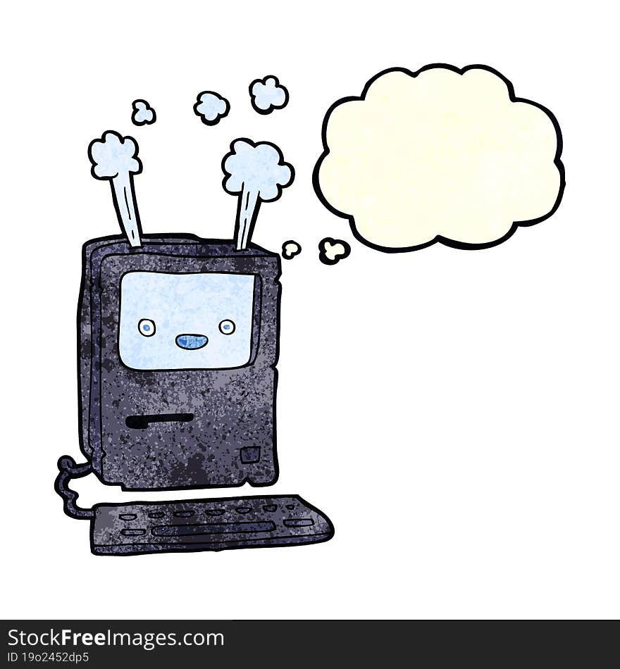 cartoon old computer with thought bubble