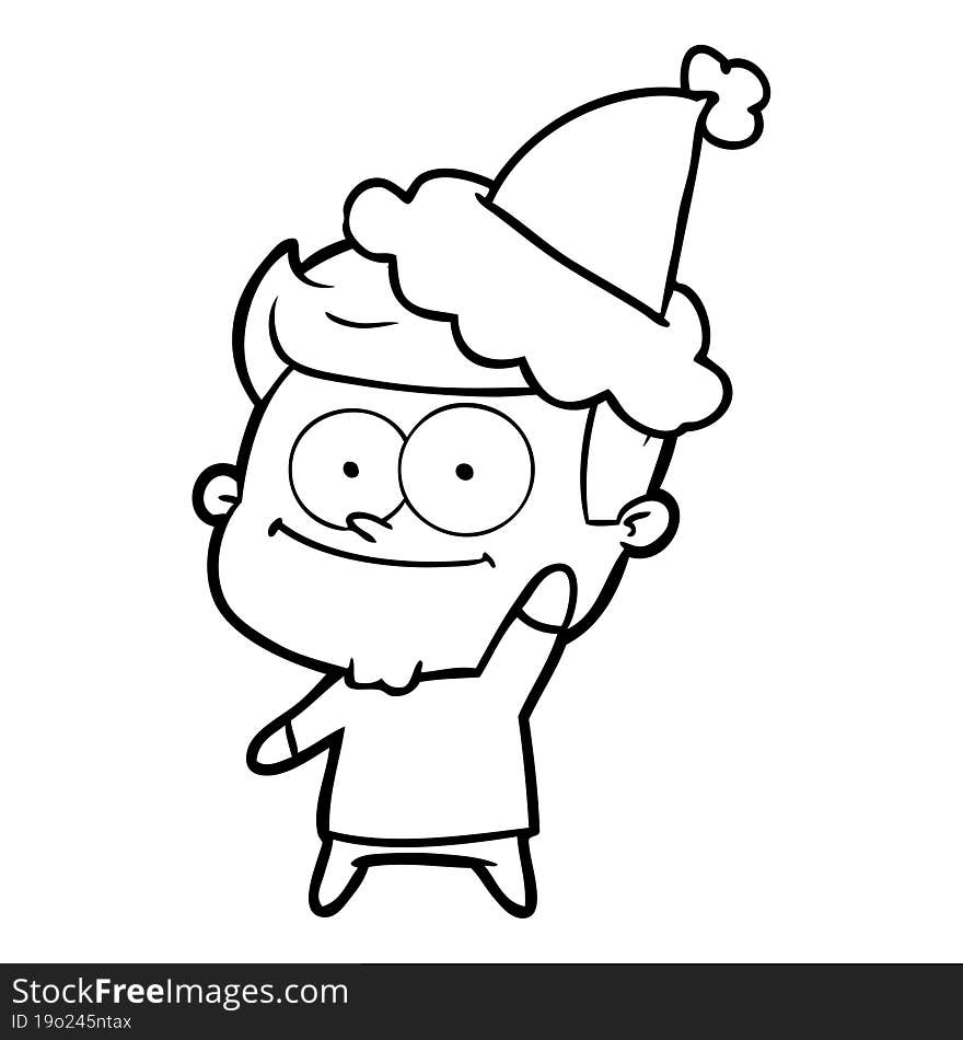 line drawing of a happy man wearing santa hat