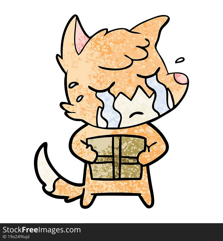 crying fox cartoon with parcel. crying fox cartoon with parcel