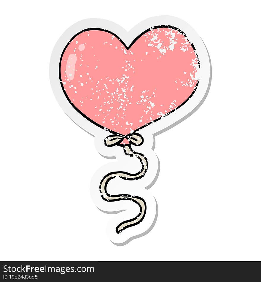 distressed sticker of a cartoon love heart balloon