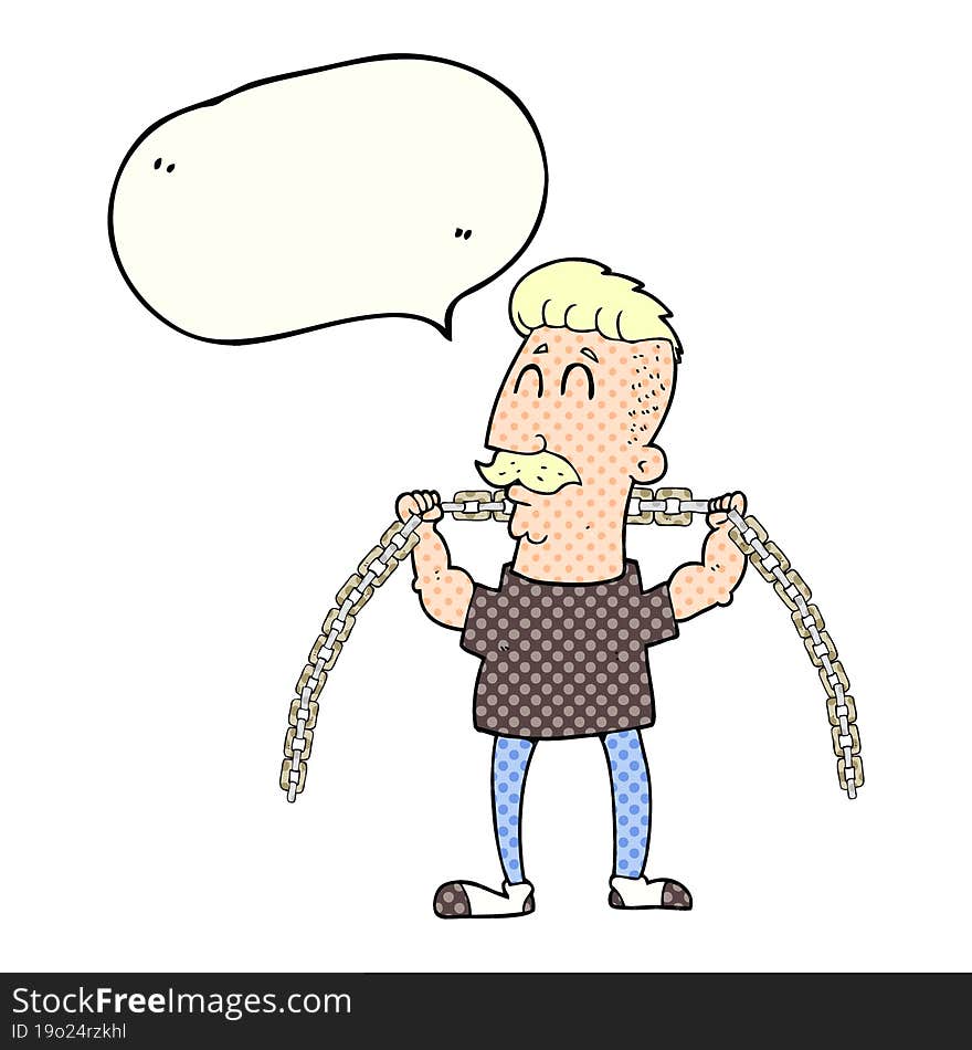 comic book speech bubble cartoon man lifting chain