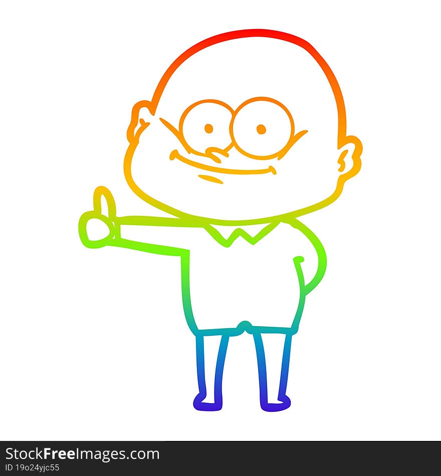 rainbow gradient line drawing cartoon bald man staring