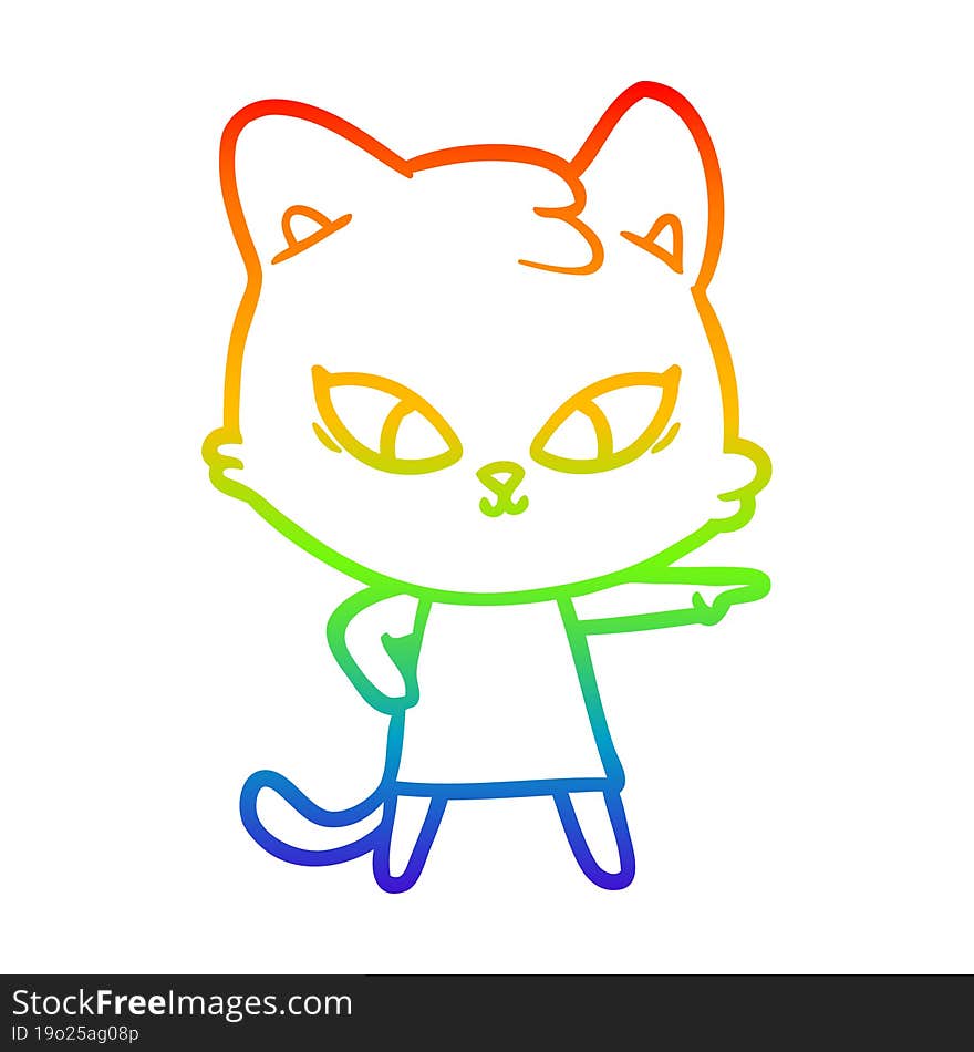 rainbow gradient line drawing cute cartoon cat