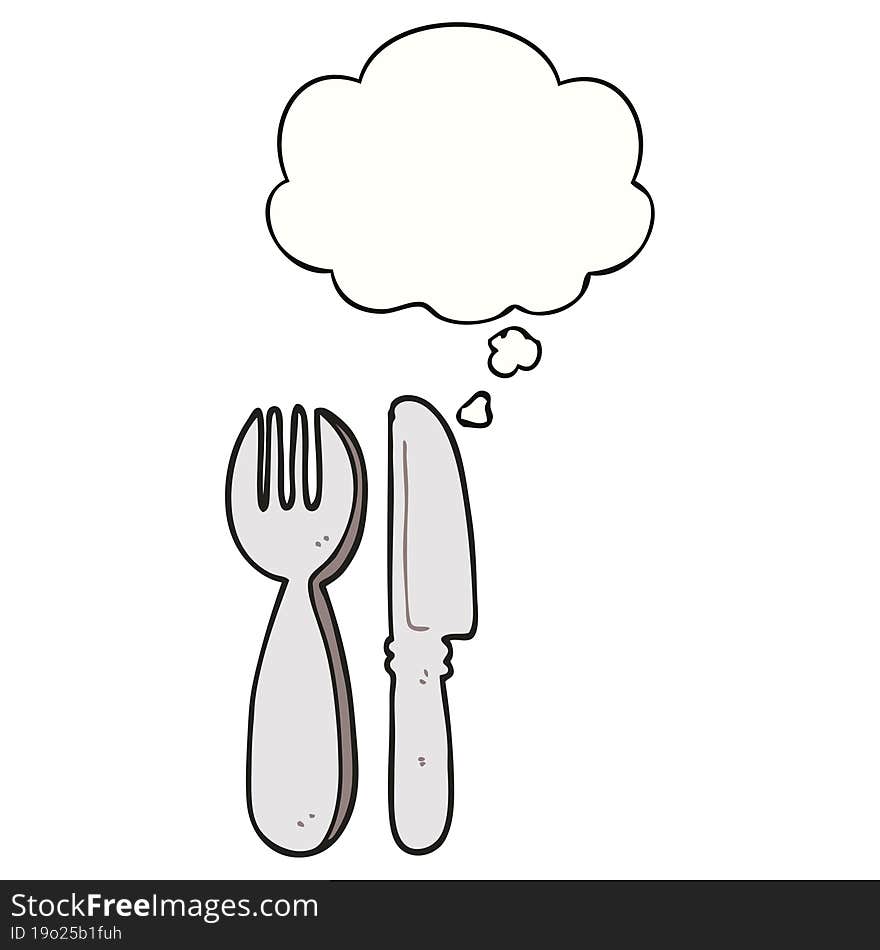 cartoon knife and fork and thought bubble