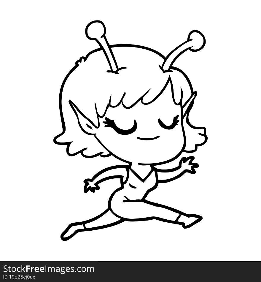 smiling alien girl cartoon running. smiling alien girl cartoon running