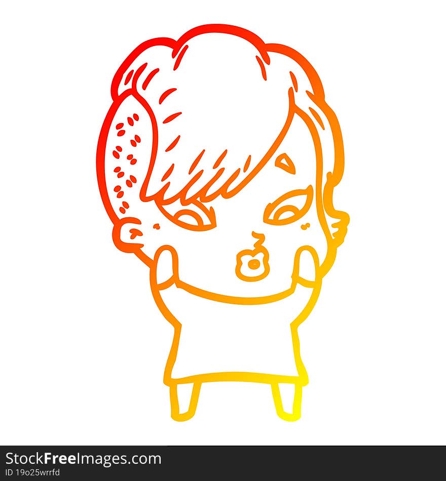 warm gradient line drawing cartoon surprised girl