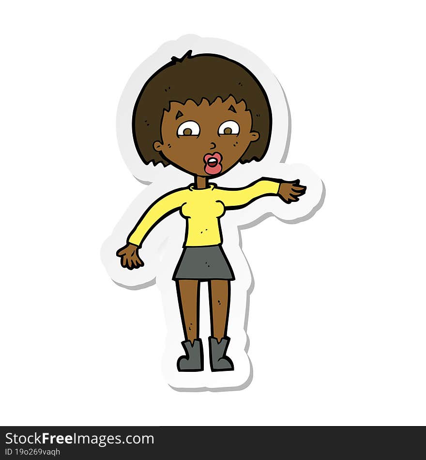 sticker of a cartoon surprised woman