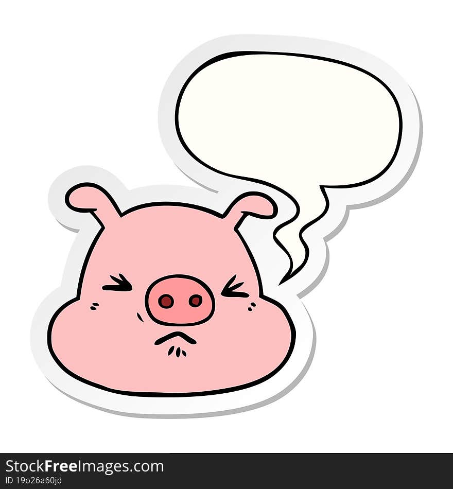 Cartoon Angry Pig Face And Speech Bubble Sticker