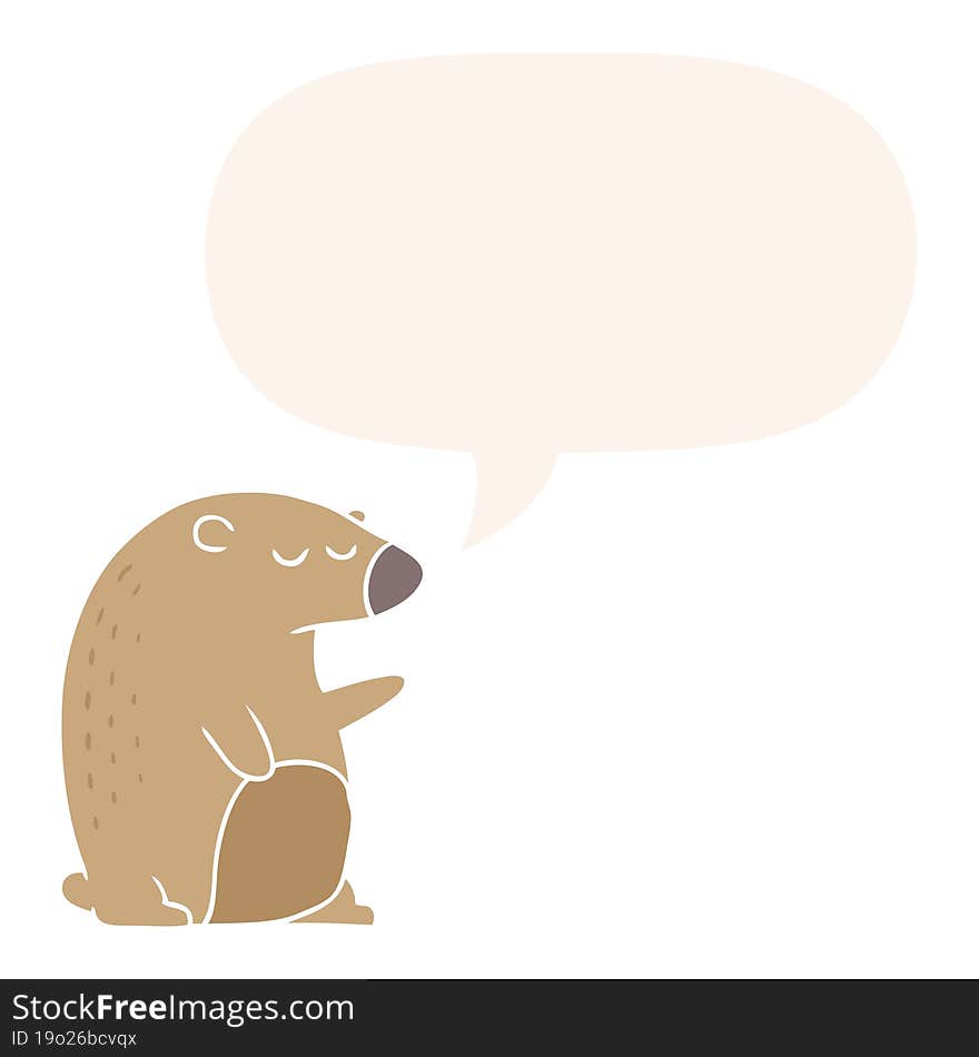 Cartoon Bear And Speech Bubble In Retro Style