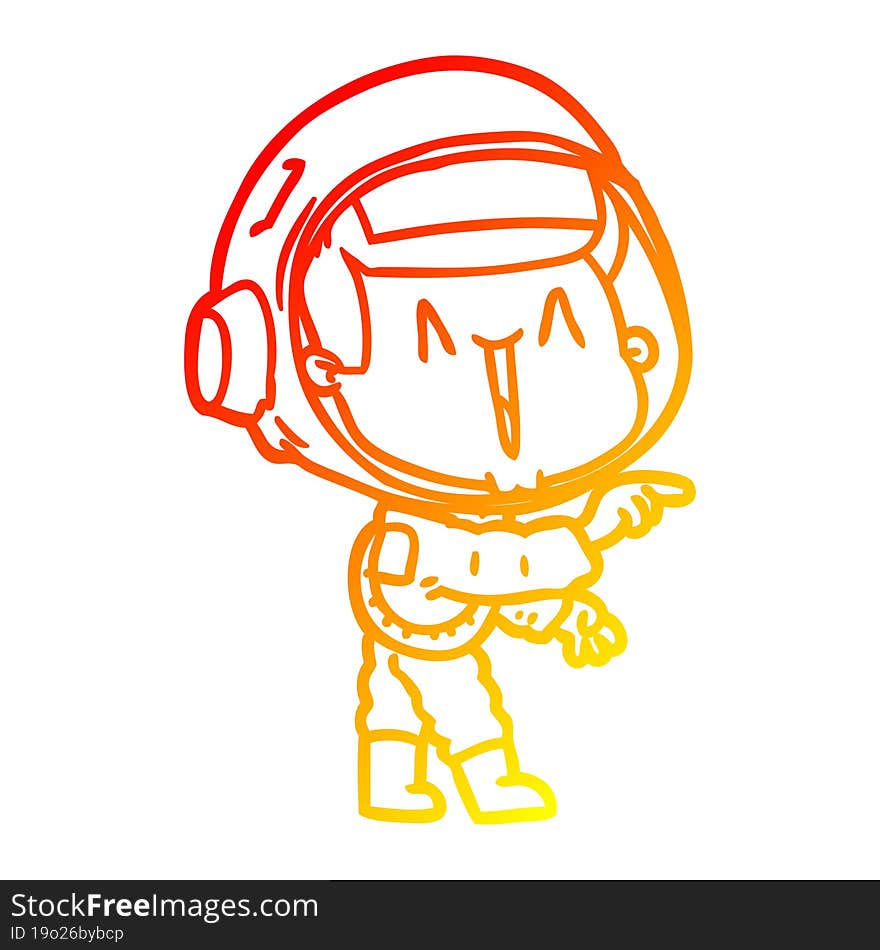 warm gradient line drawing of a happy cartoon astronaut pointing