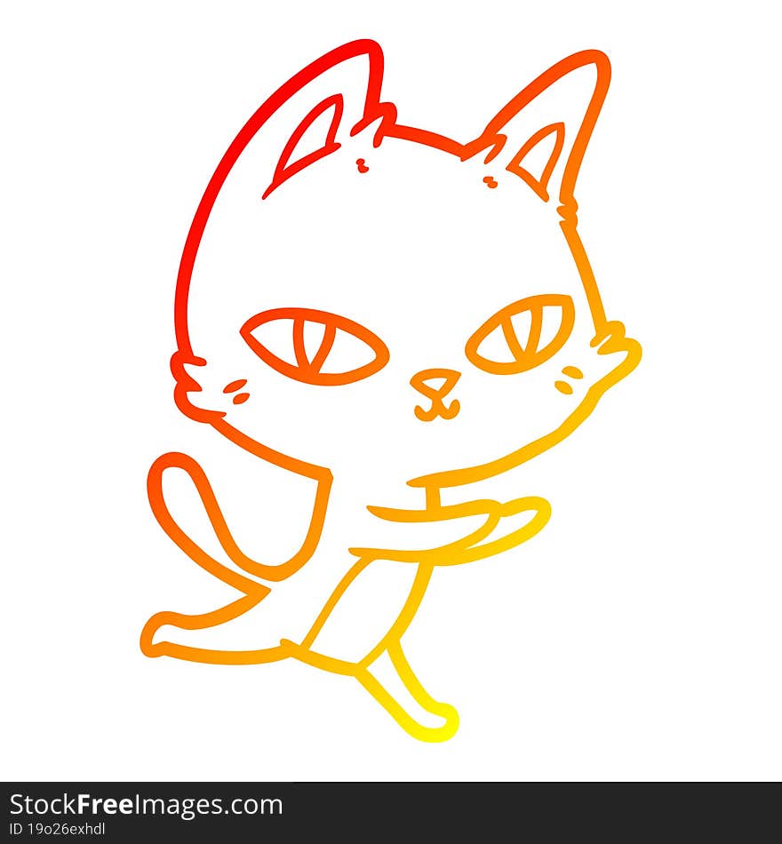 warm gradient line drawing cartoon cat staring