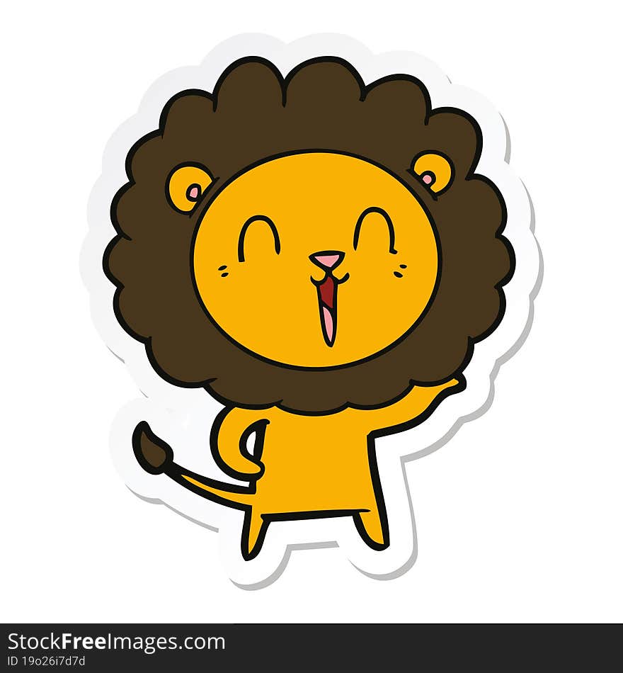 sticker of a laughing lion cartoon