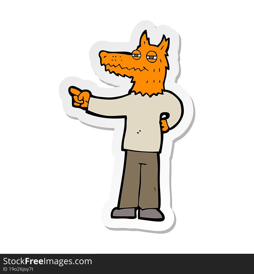 sticker of a cartoon pointing fox man