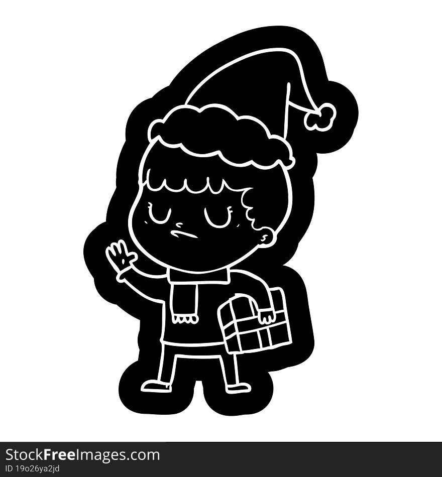 cartoon icon of a grumpy boy wearing santa hat