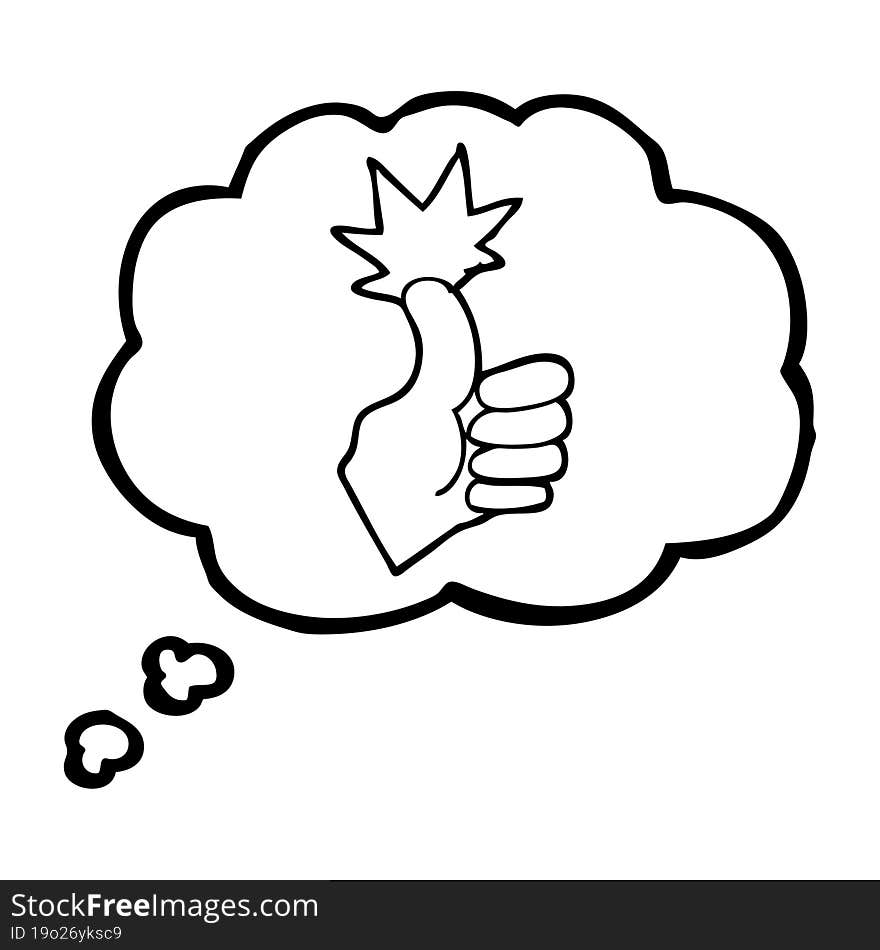 freehand drawn thought bubble cartoon thumbs up