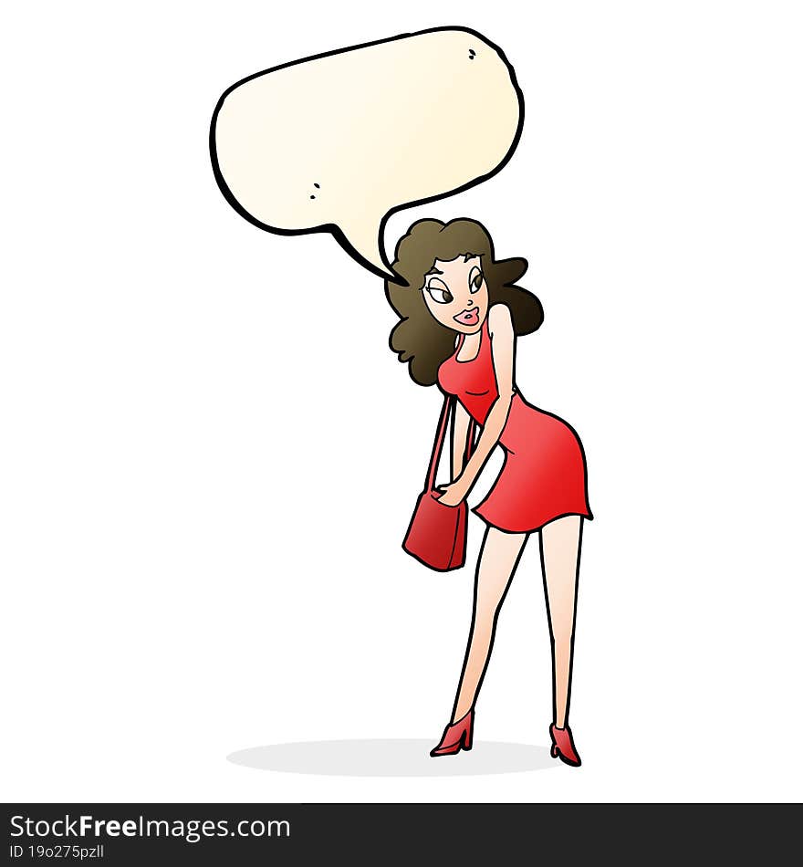 Cartoon Woman Looking In Handbag With Speech Bubble