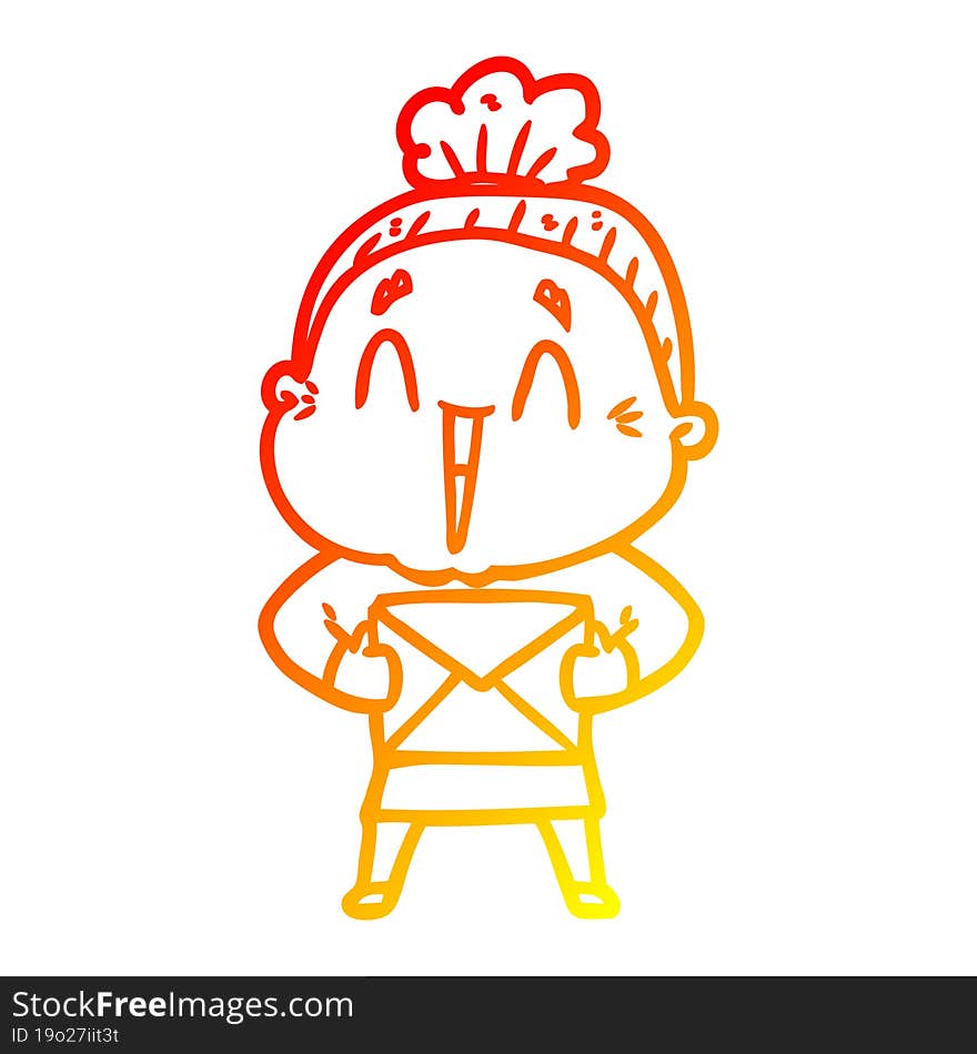 Warm Gradient Line Drawing Cartoon Happy Old Lady