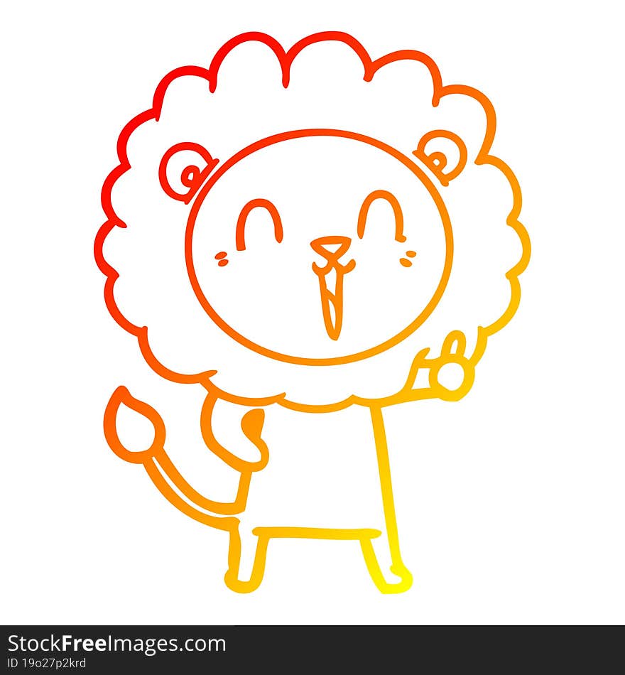 warm gradient line drawing of a laughing lion cartoon