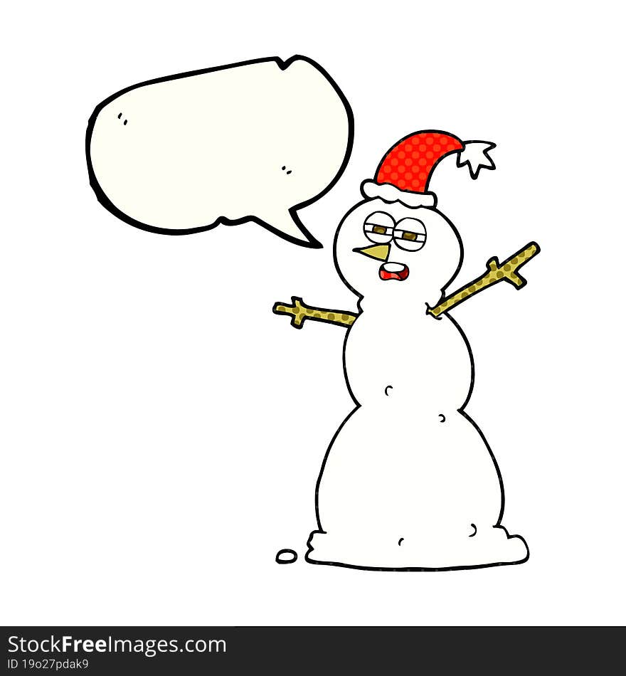 comic book speech bubble cartoon unhappy snowman