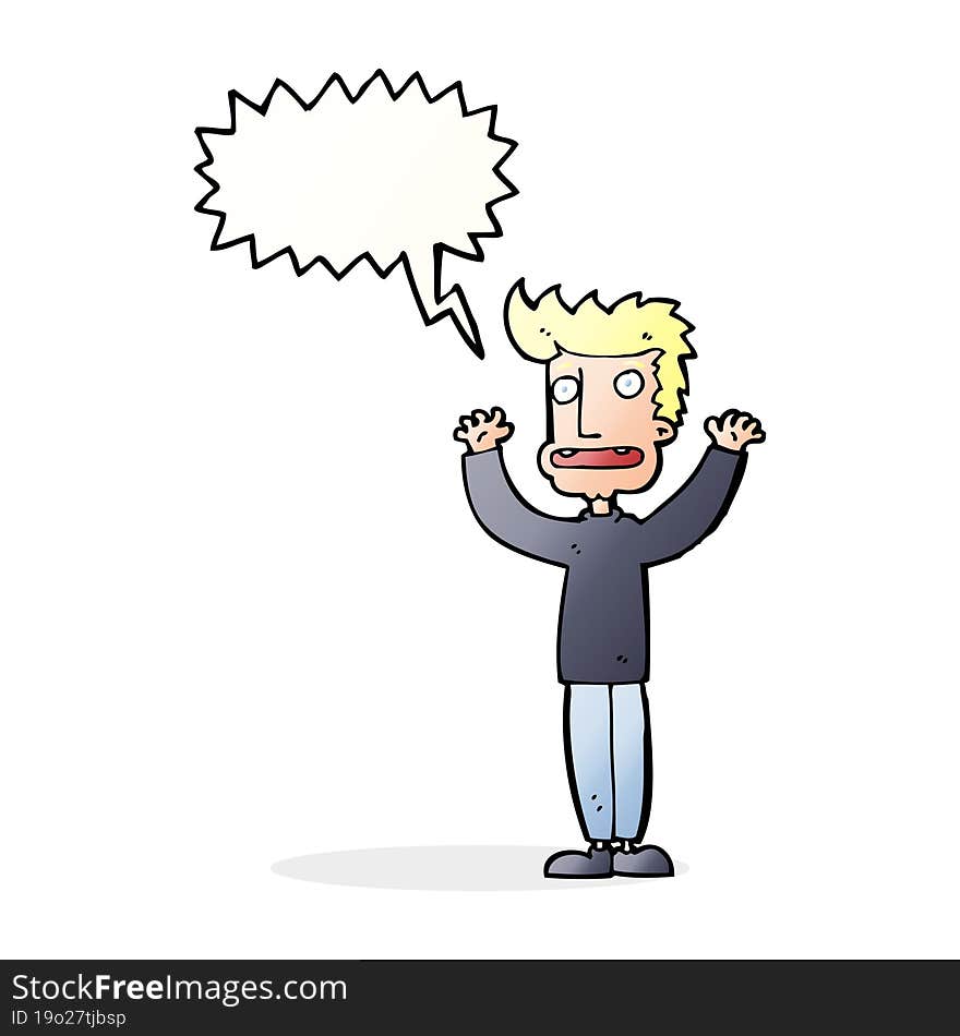 cartoon stressed man with speech bubble