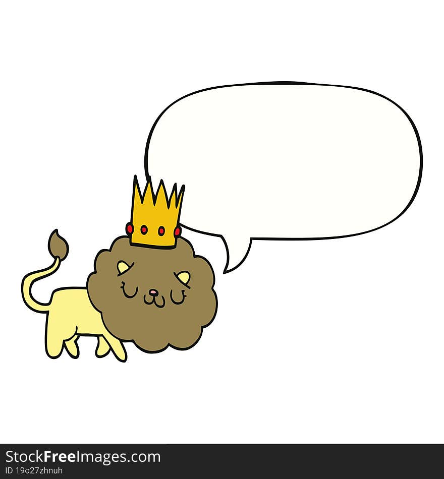 cartoon lion and crown and speech bubble