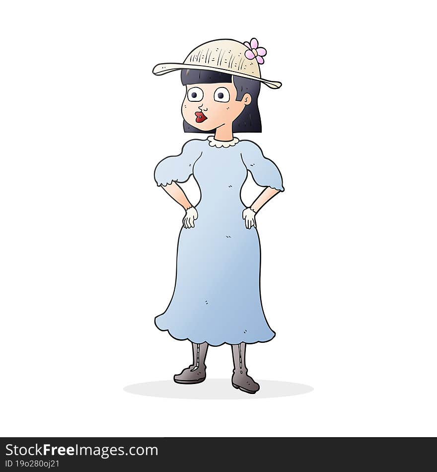 cartoon woman in sensible dress