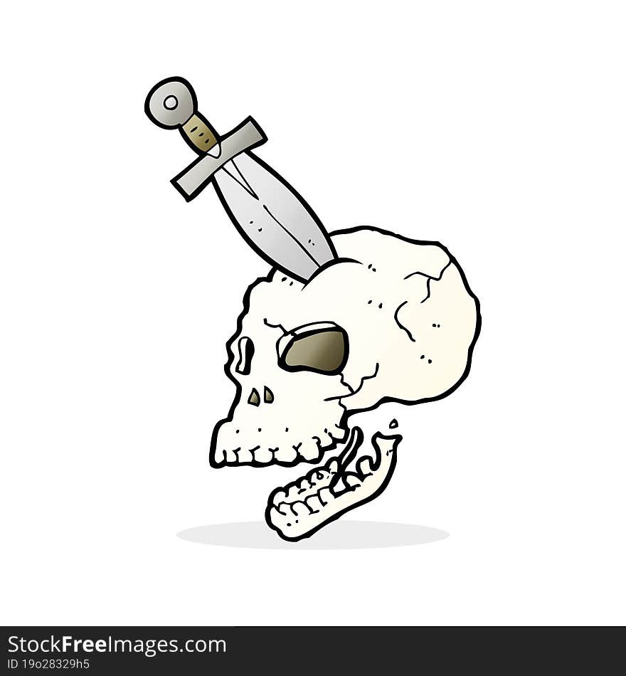 cartoon dagger stuck in skull